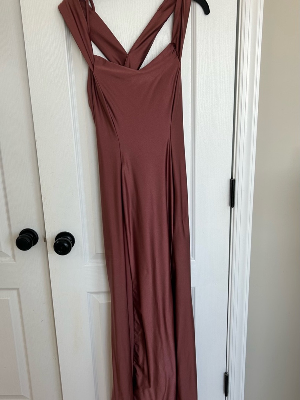 Night Way Collections Satin Maxi Dress in Mauve Rose